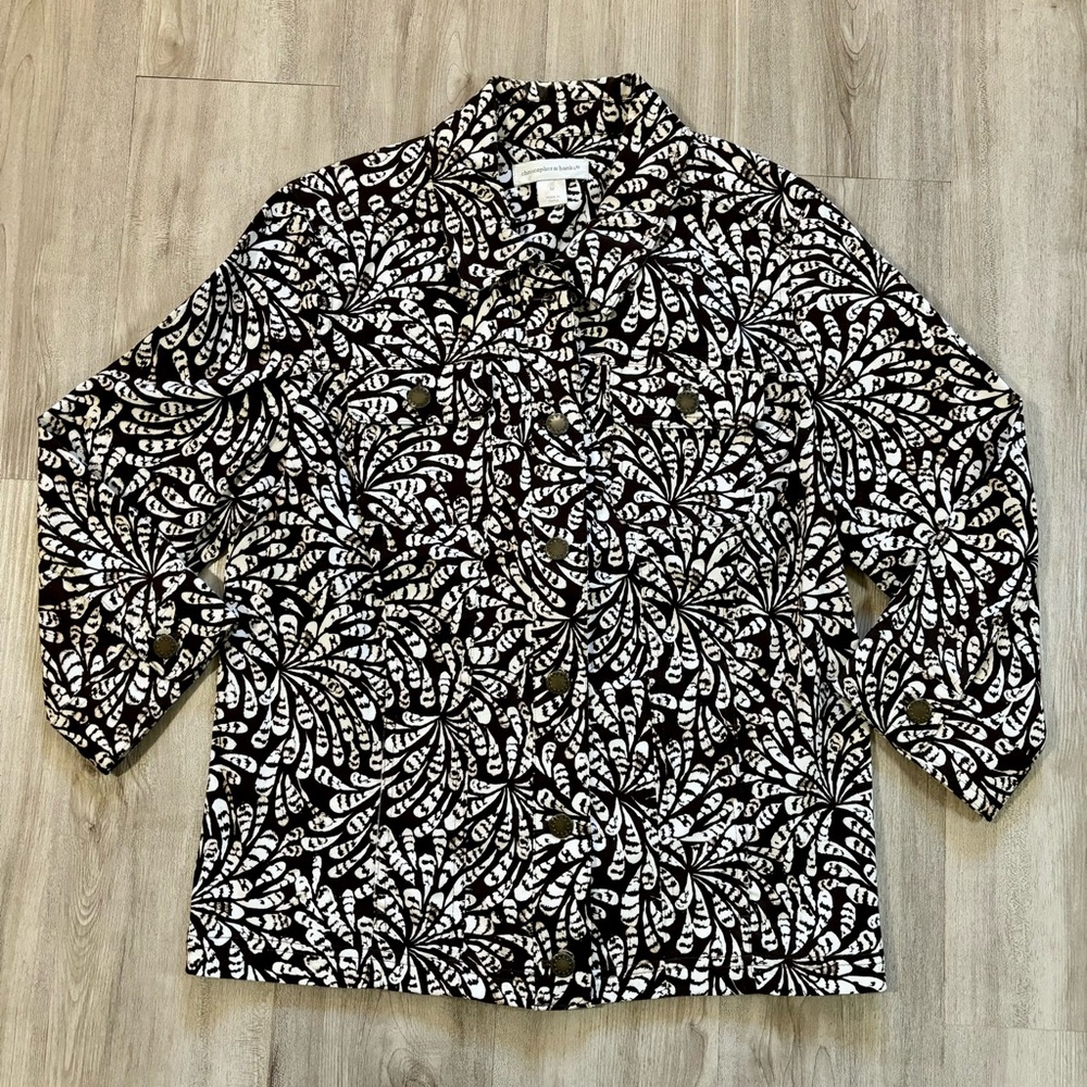 Christopher & Banks Shirt Jacket‎ Blazer Womens Medium Brown Floral 3/4 Sleeves